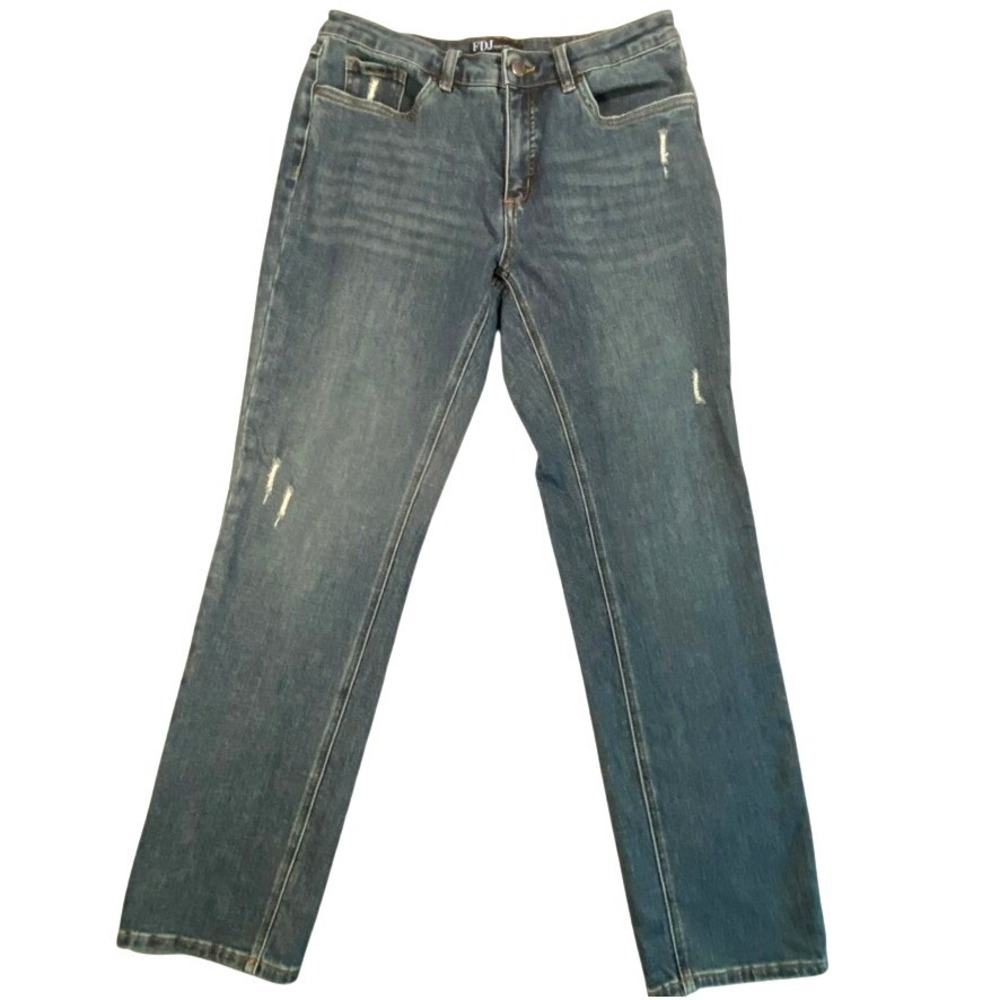 FDJ French Dressing Jeans Size 10 Girlfriend Fit Distressed Stretch Repreve Blue